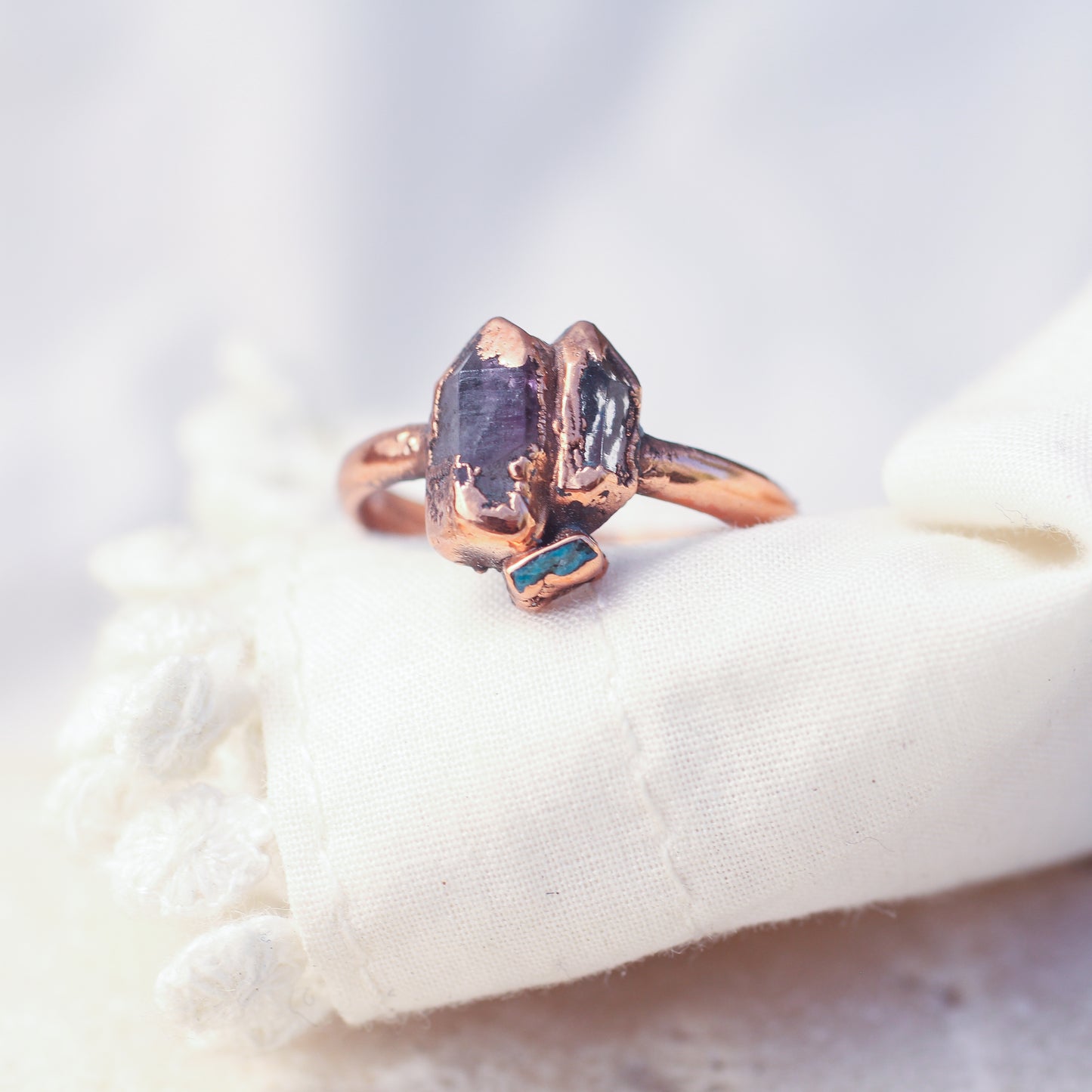 Amethyst Quartz and Topaz ring - Size 6.5