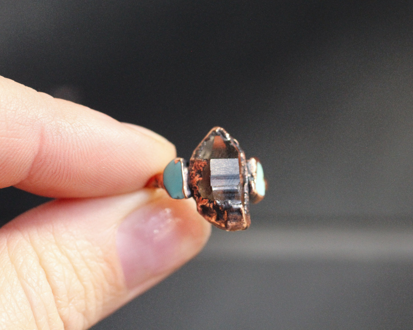 Smoky Quartz and Turquoise ring - Size 6.75