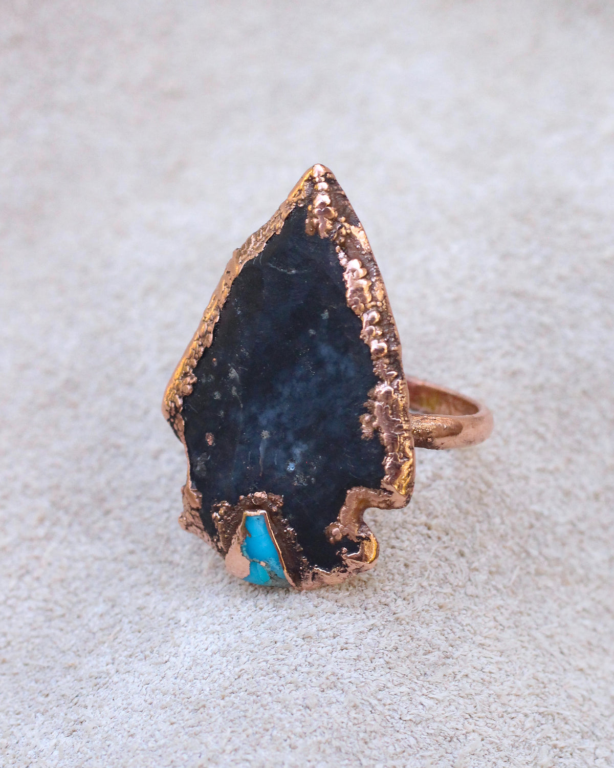 Black Stone and Turquoise Arrowhead Ring - size 6.75