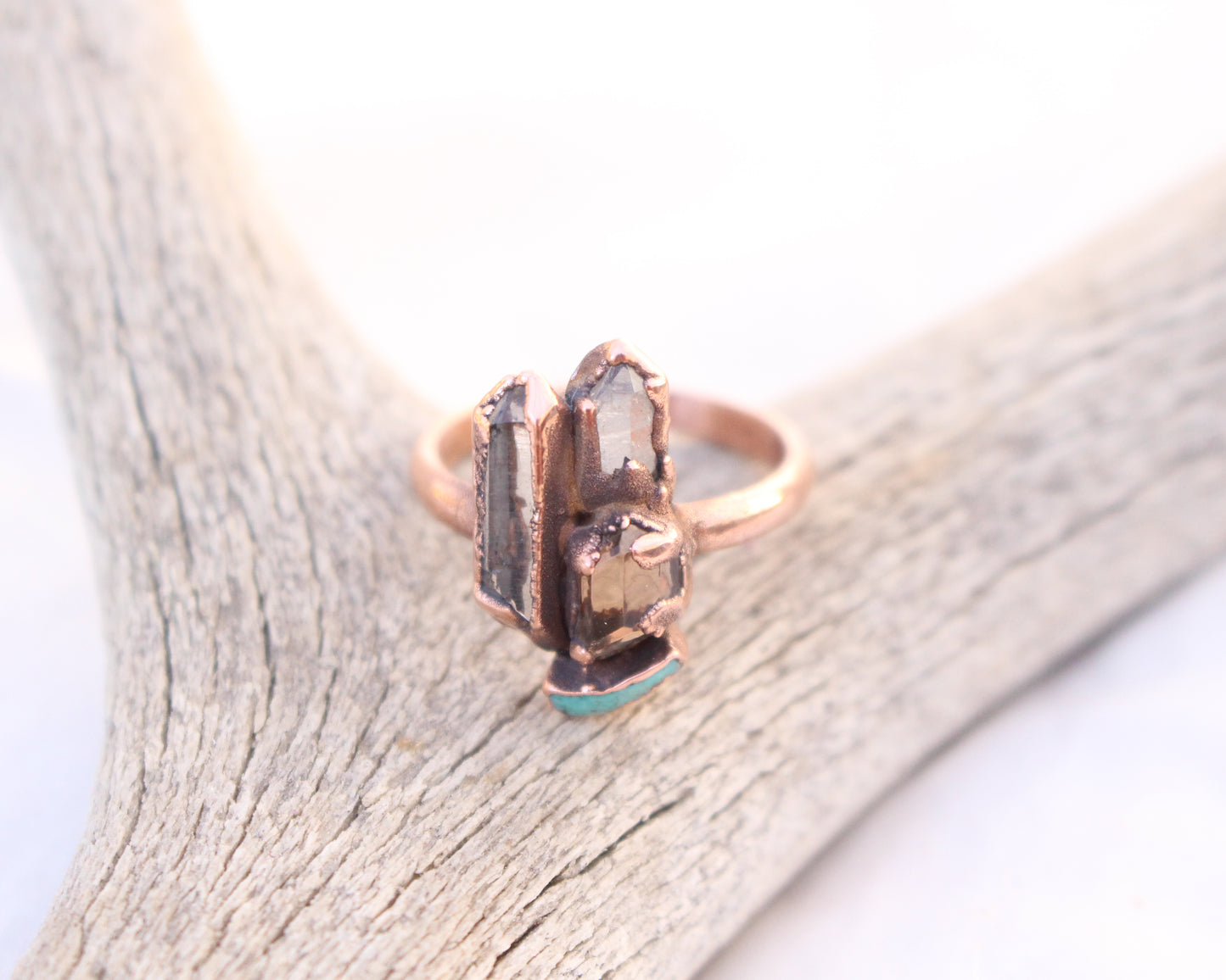 Quartz, Sherry color Topaz and Turquoise ring - Size 7.5