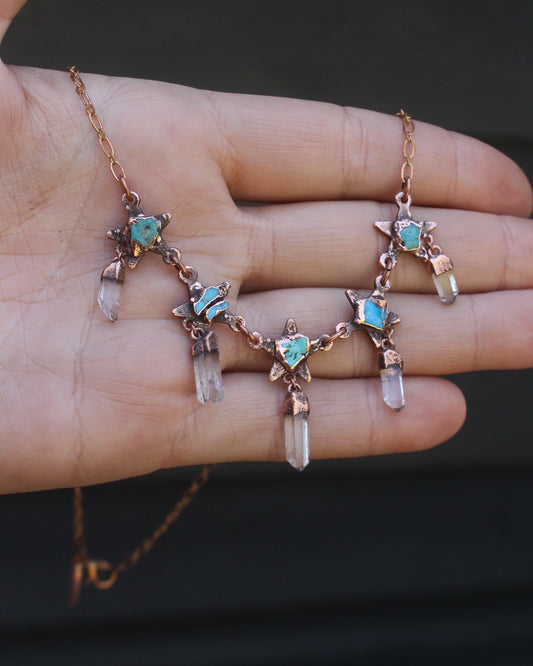 Turquoise Star and Quartz charm necklace