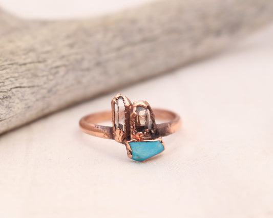 Quartz Topaz and Turquoise Ring - Size 8.25