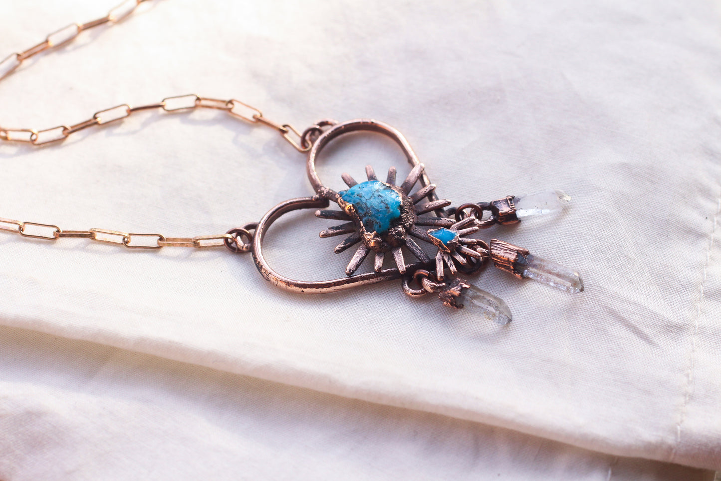 Southwest Heart necklace with Turquoise and Quartz