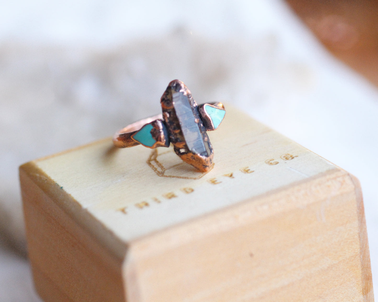 Smoky Quartz and Turquoise ring - Size 8.25