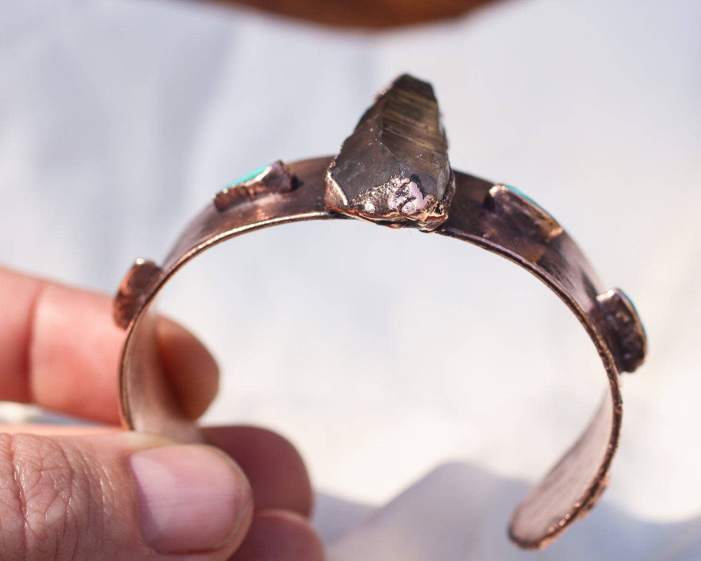 Smoky Quartz and Turquoise cuff bracelet