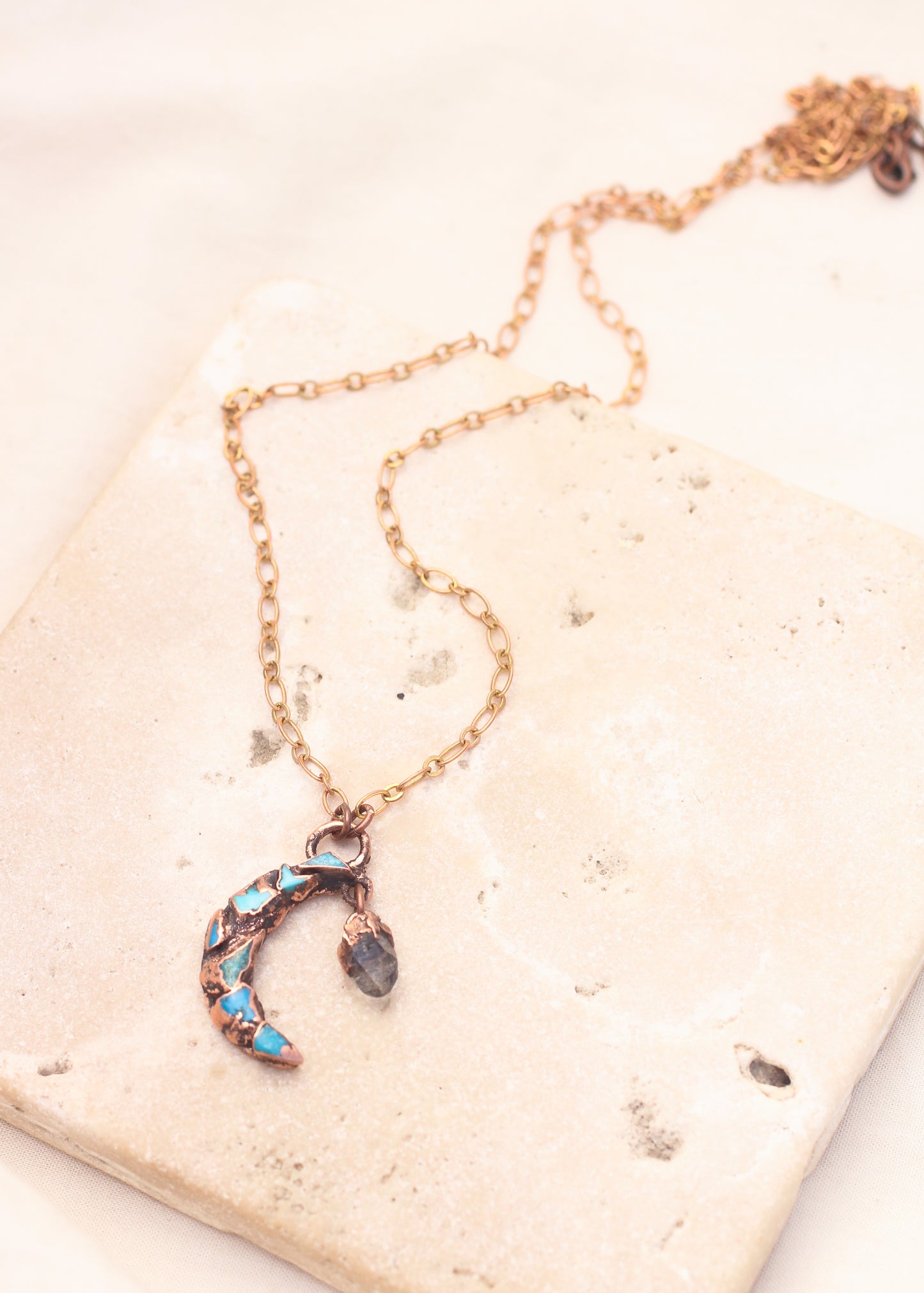 Turquoise and Quartz moon necklace