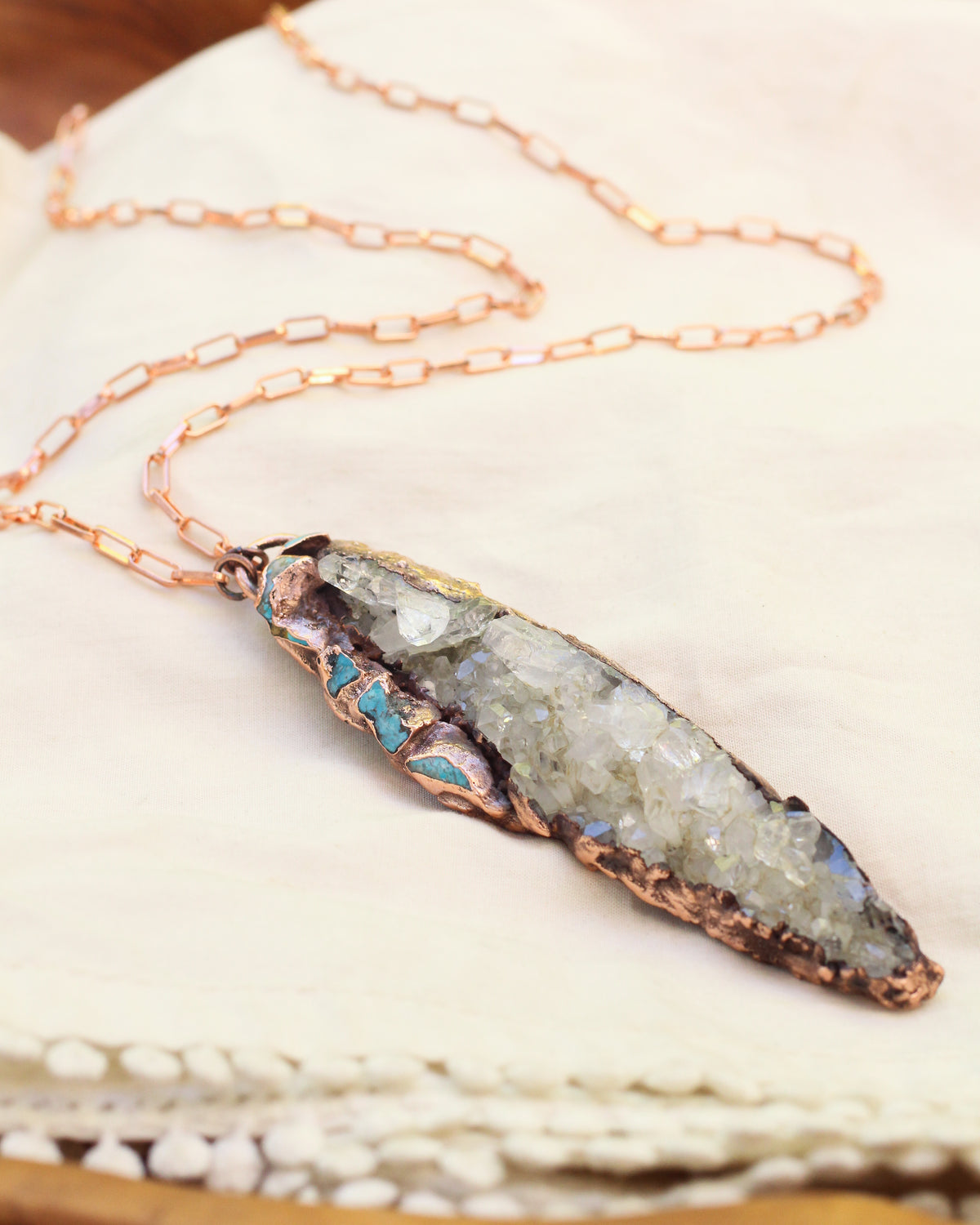 Raw Quartz cluster and Turquoise necklace