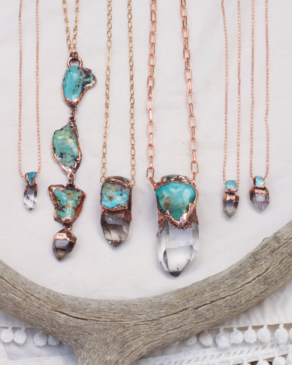 Raw Turquoise and Smoky Quartz tiered necklace