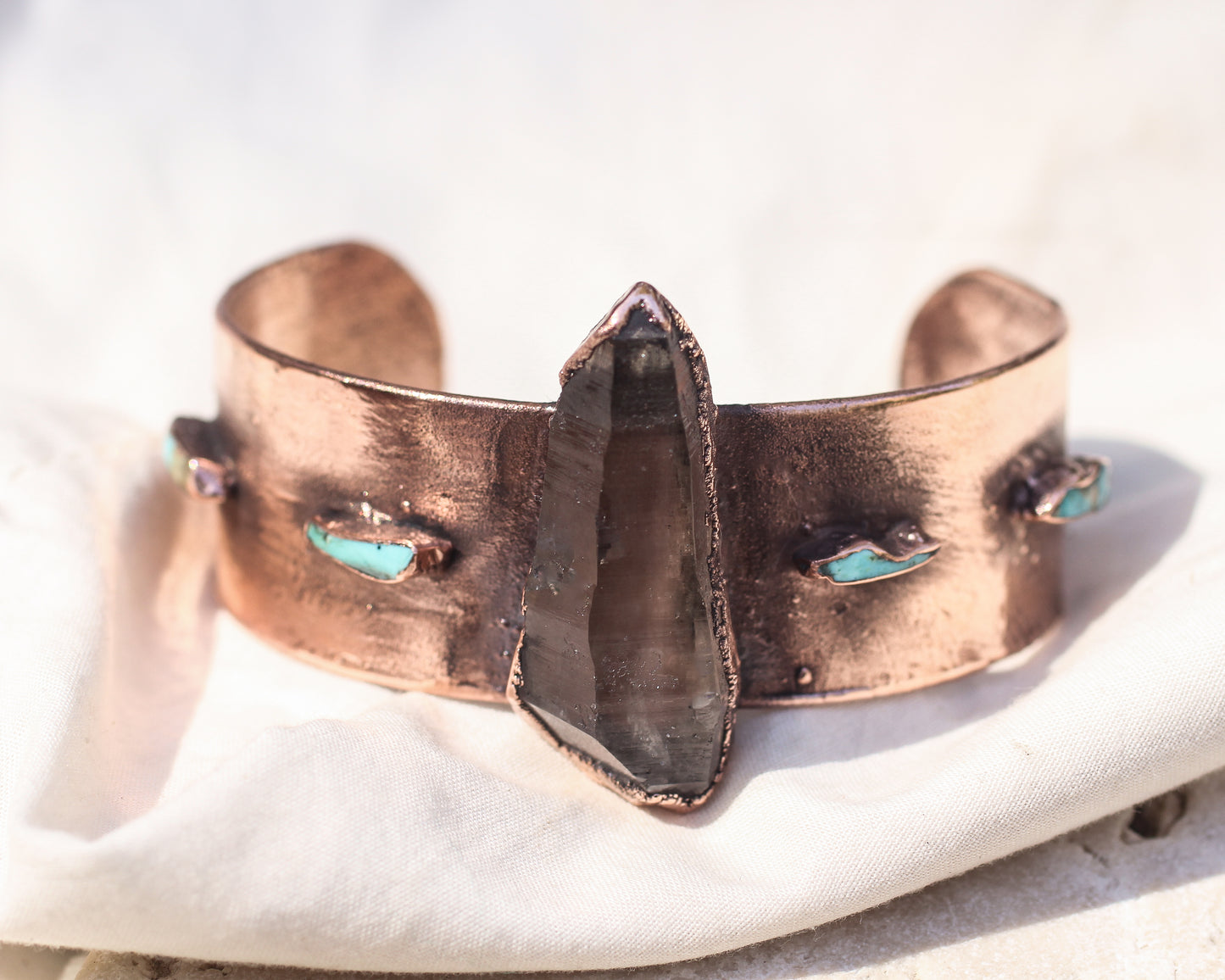 Smoky Quartz and Turquoise cuff bracelet