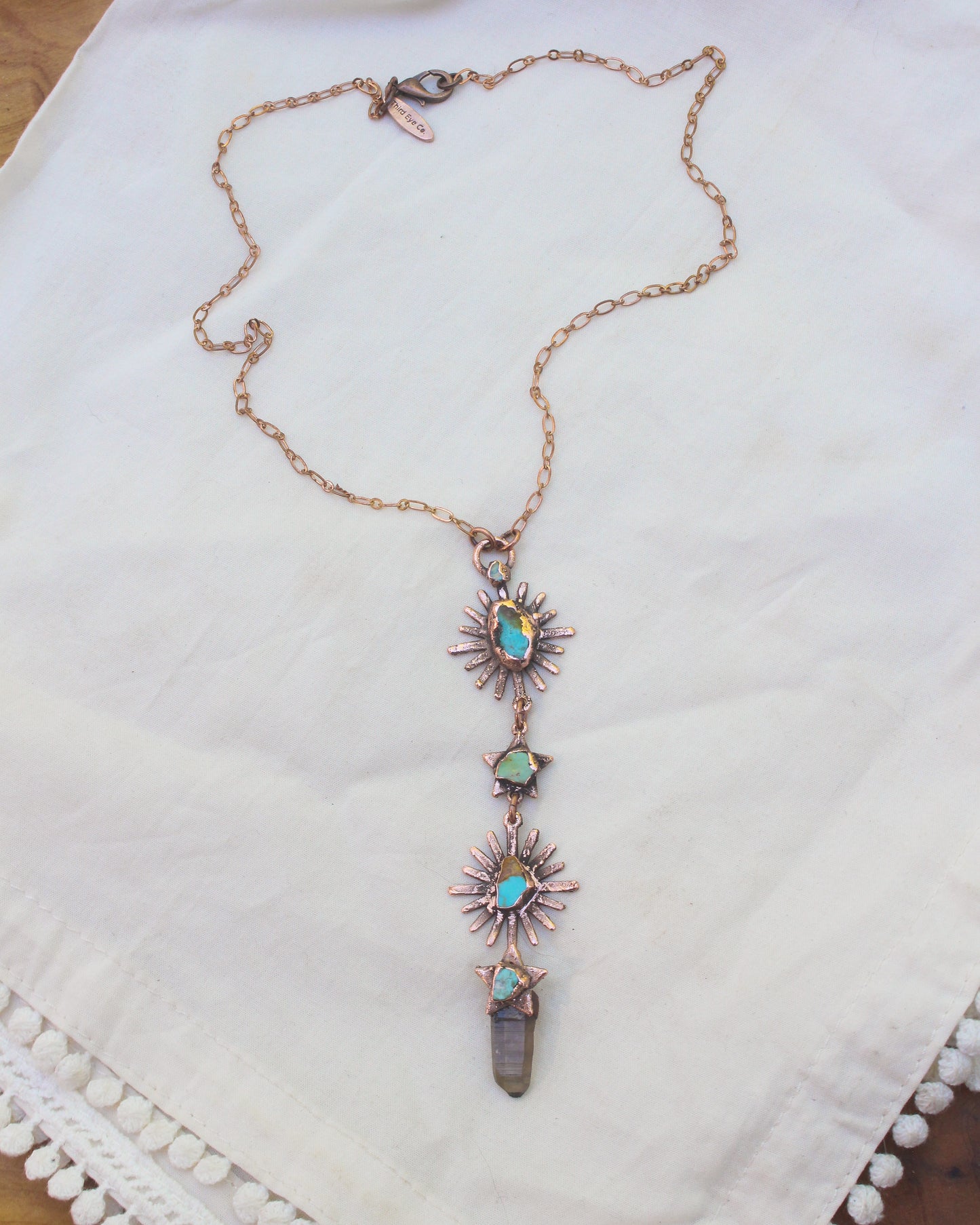 Smoky Quartz and Turquoise tiered Sun and Stars necklace