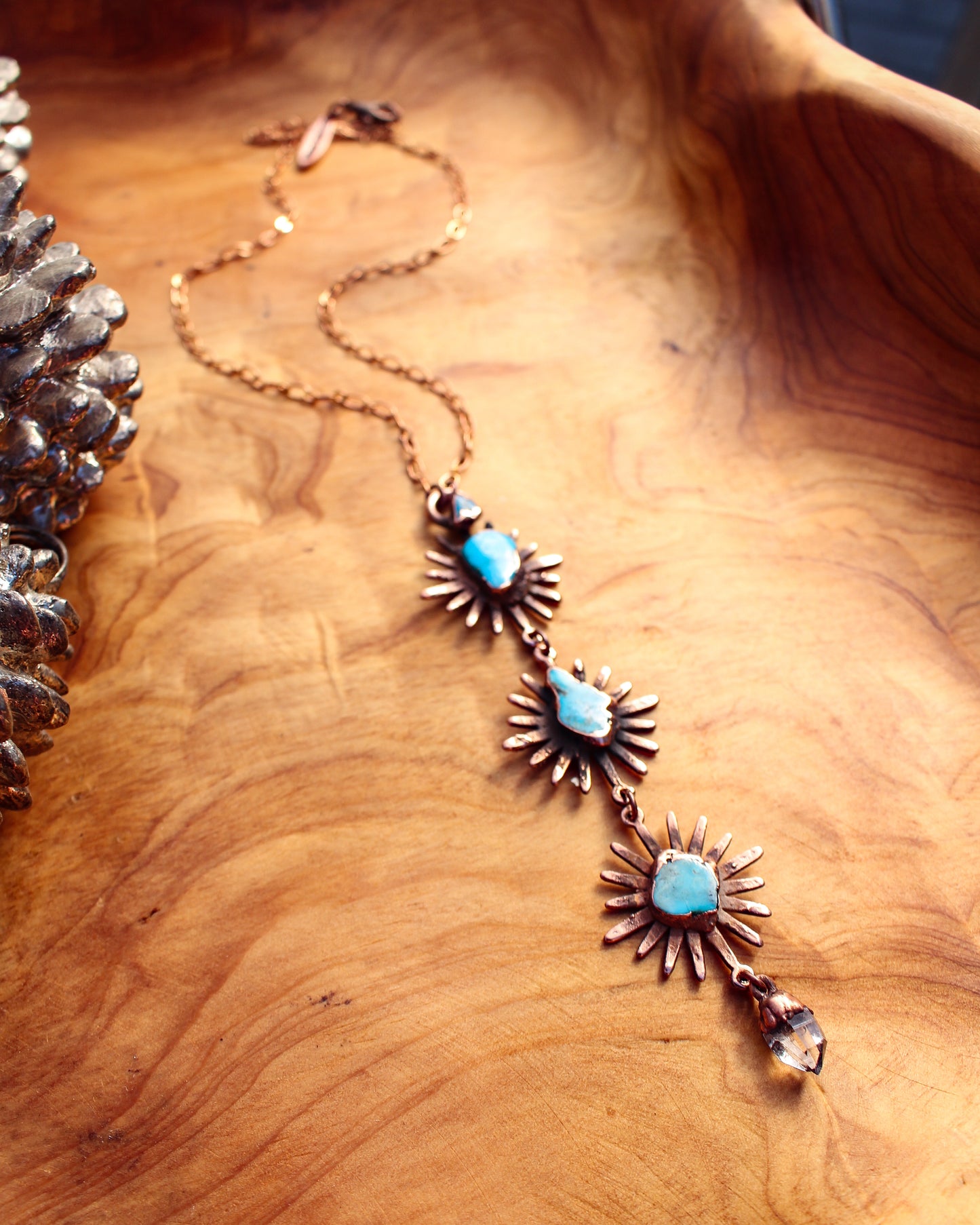 Turquoise and Quartz tiered Sun necklace