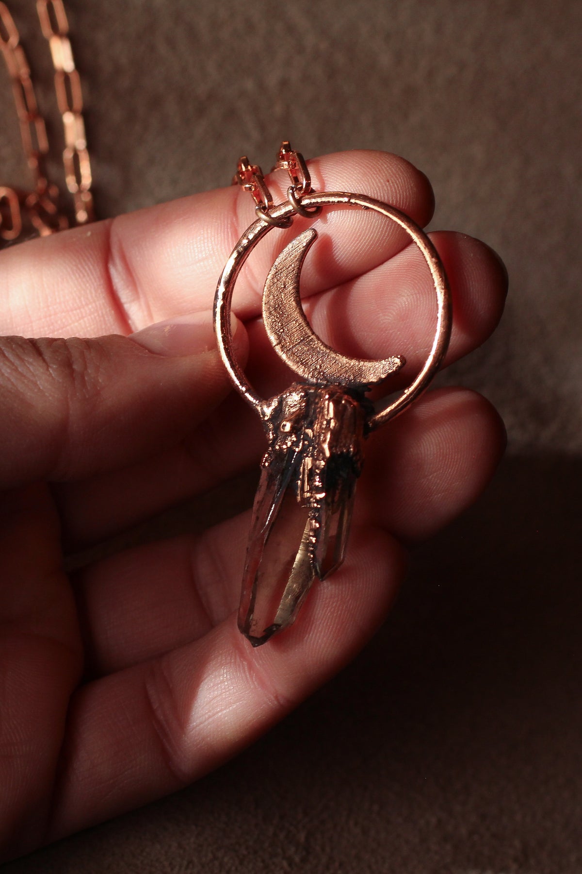 Ombré Smoky Quartz Crescent Moon Necklace