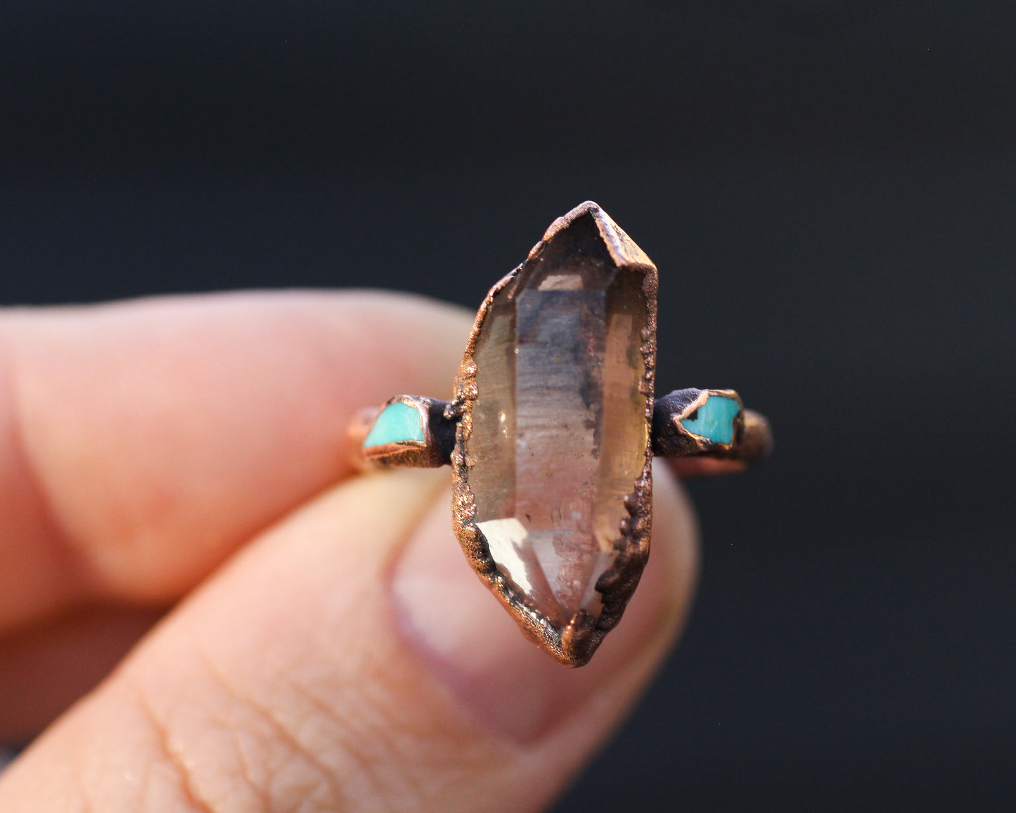 Smoky Quartz and Turquoise ring - Size 8.75