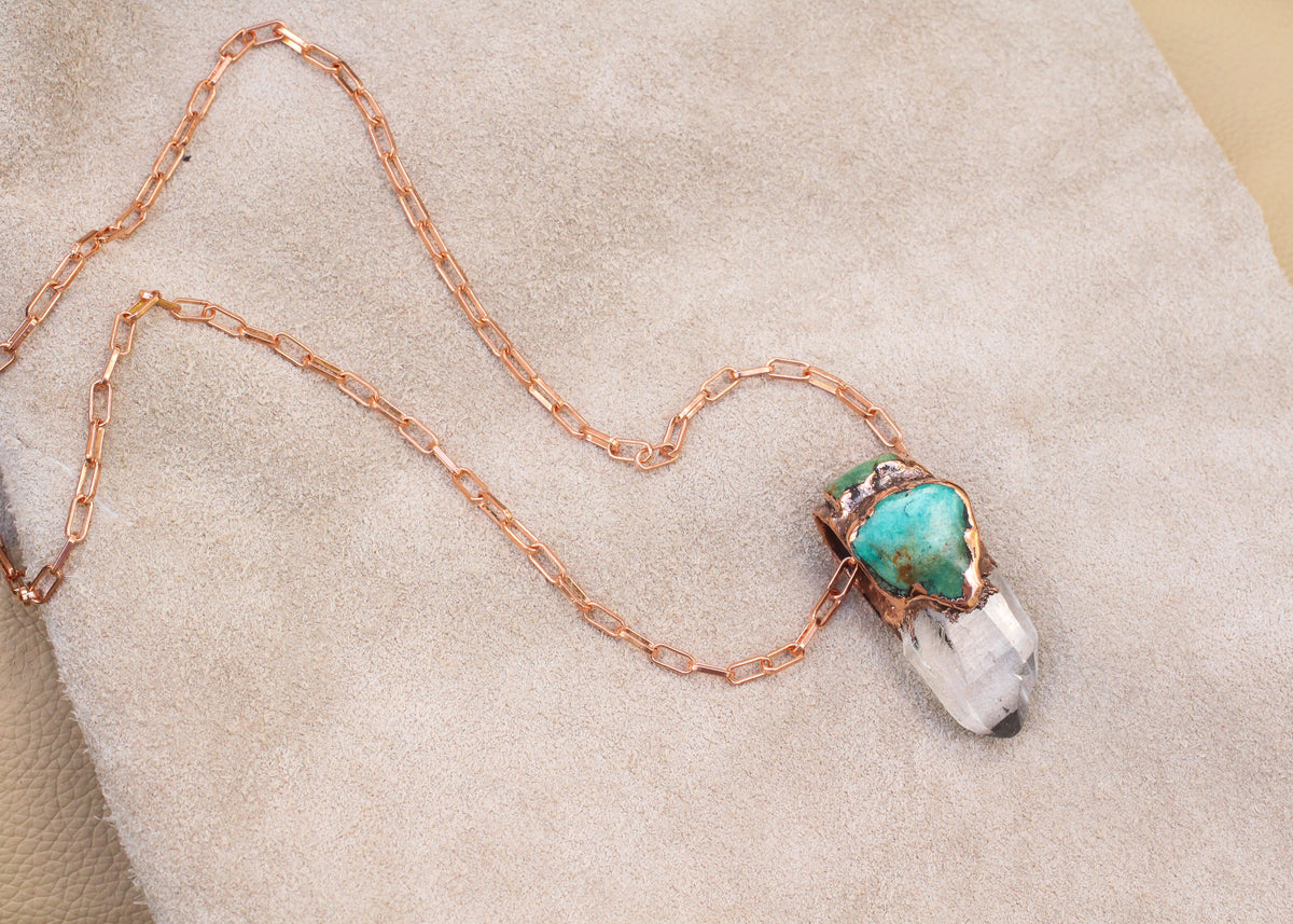 Large Quartz and Turquoise necklace