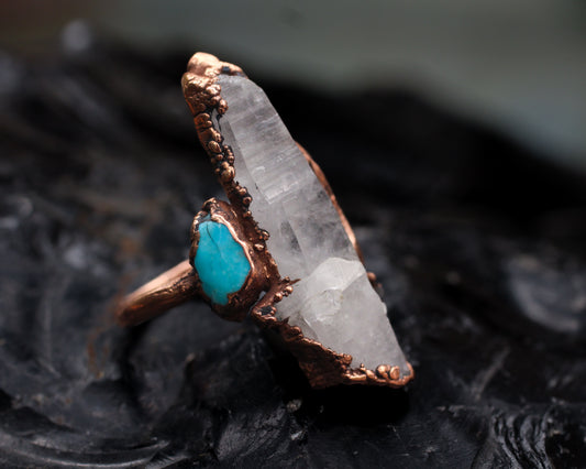 Quartz and Turquoise ring - Size 7.75