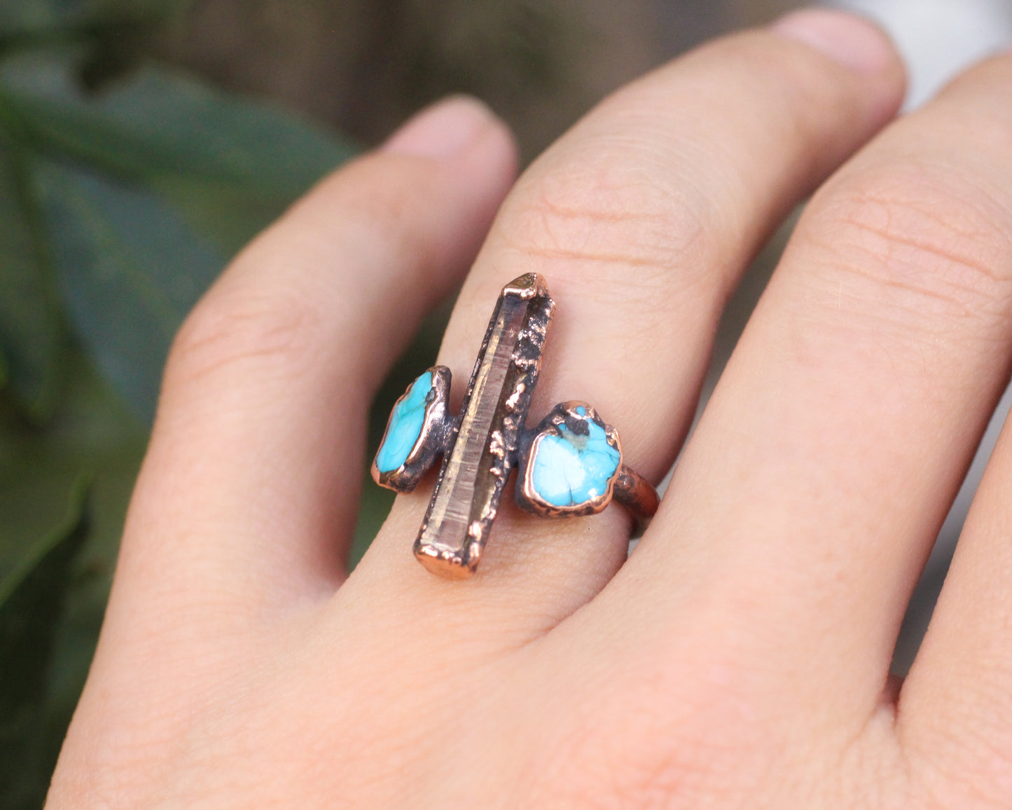 Smoky Quartz and Turquoise ring - Size 7