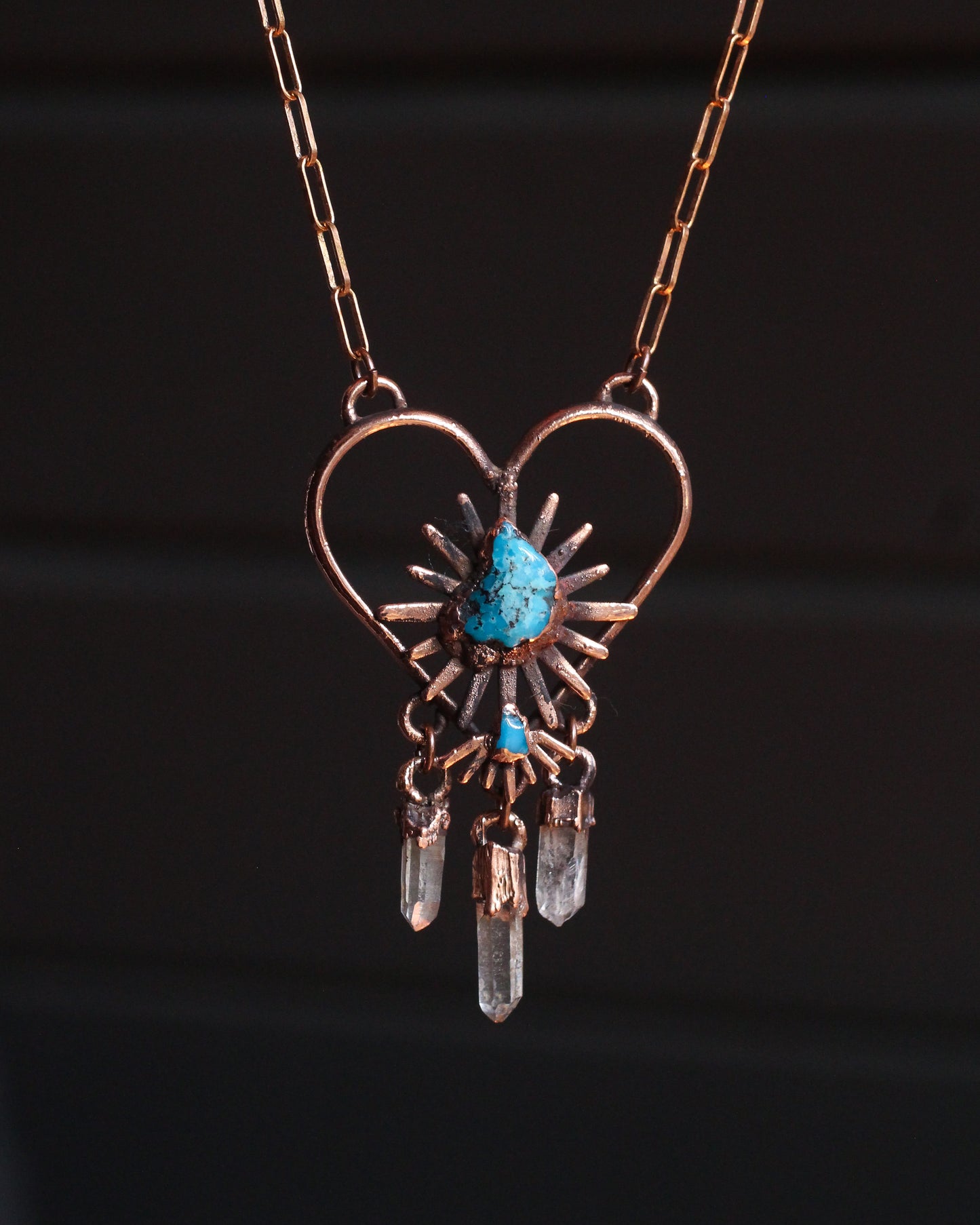 Southwest Heart necklace with Turquoise and Quartz