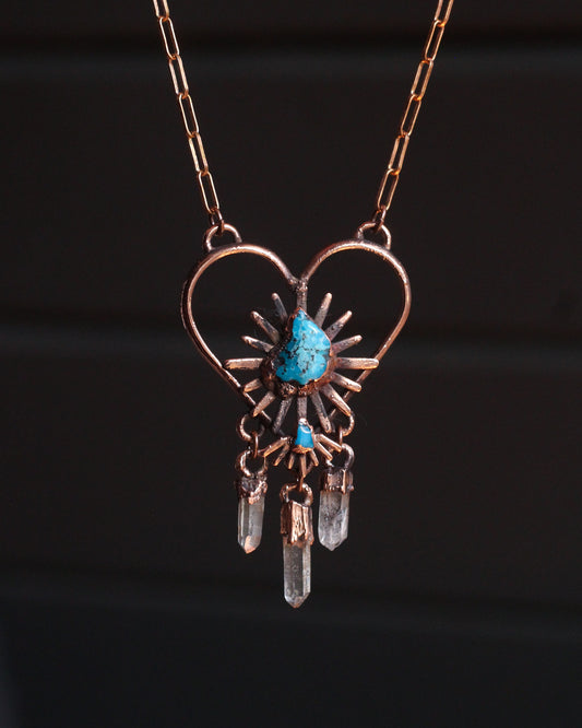 Southwest Heart necklace with Turquoise and Quartz