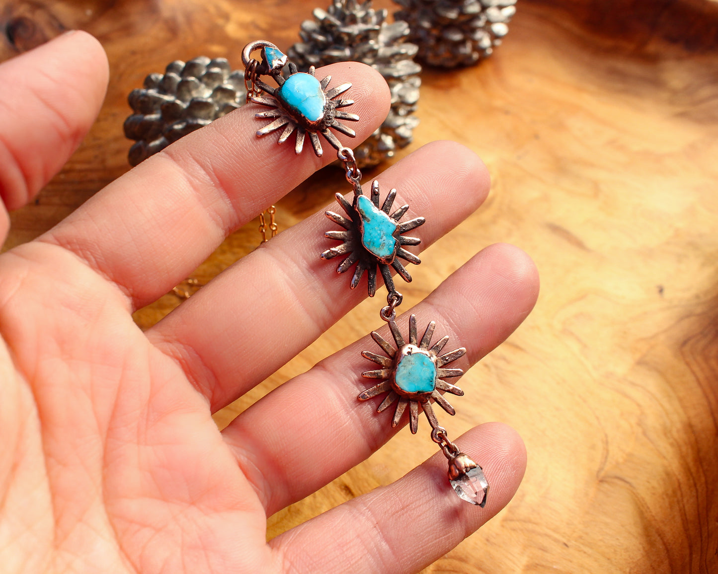 Turquoise and Quartz tiered Sun necklace