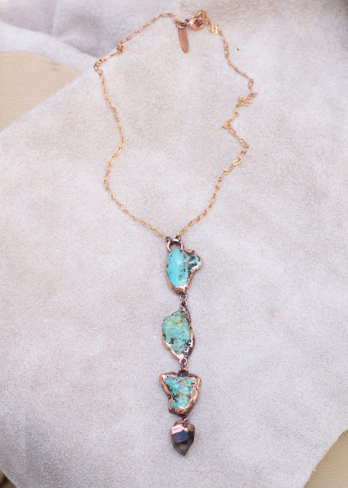 Raw Turquoise and Smoky Quartz tiered necklace
