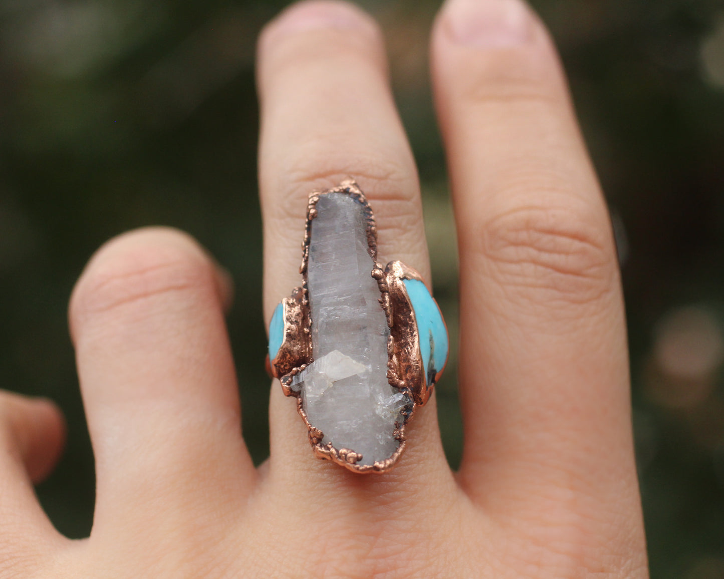 Quartz and Turquoise ring - Size 7.75