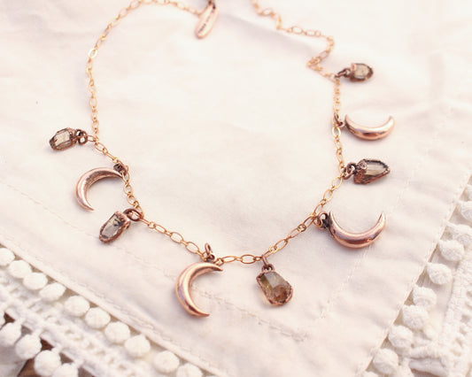 Sherry color Topaz and Moon charm necklace