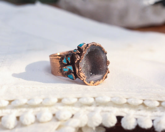 Tabasco Geode and Turquoise ring - Size 10