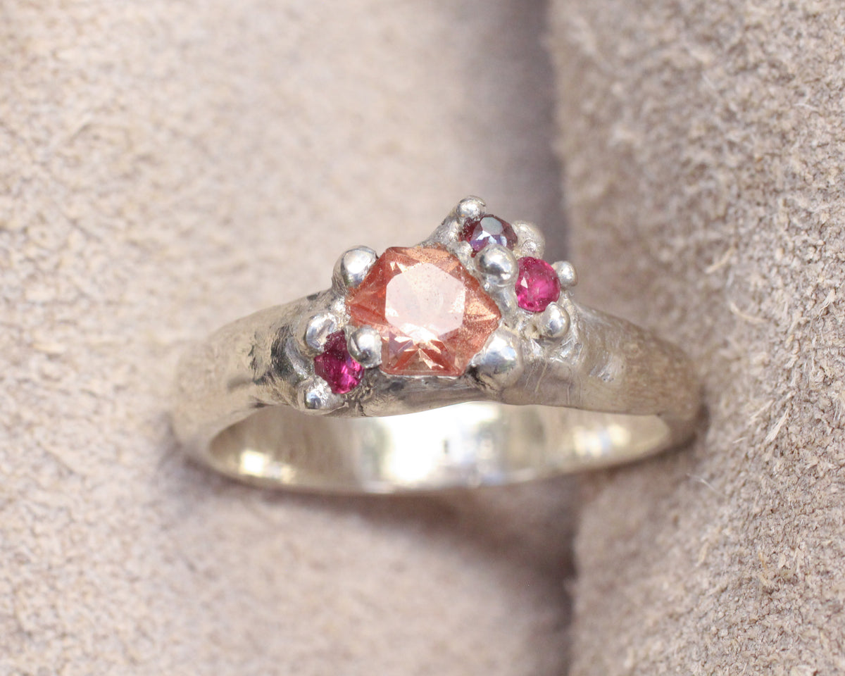 Oregon Schiller Sunstone, Ruby and Garnet Ring - size 8.25