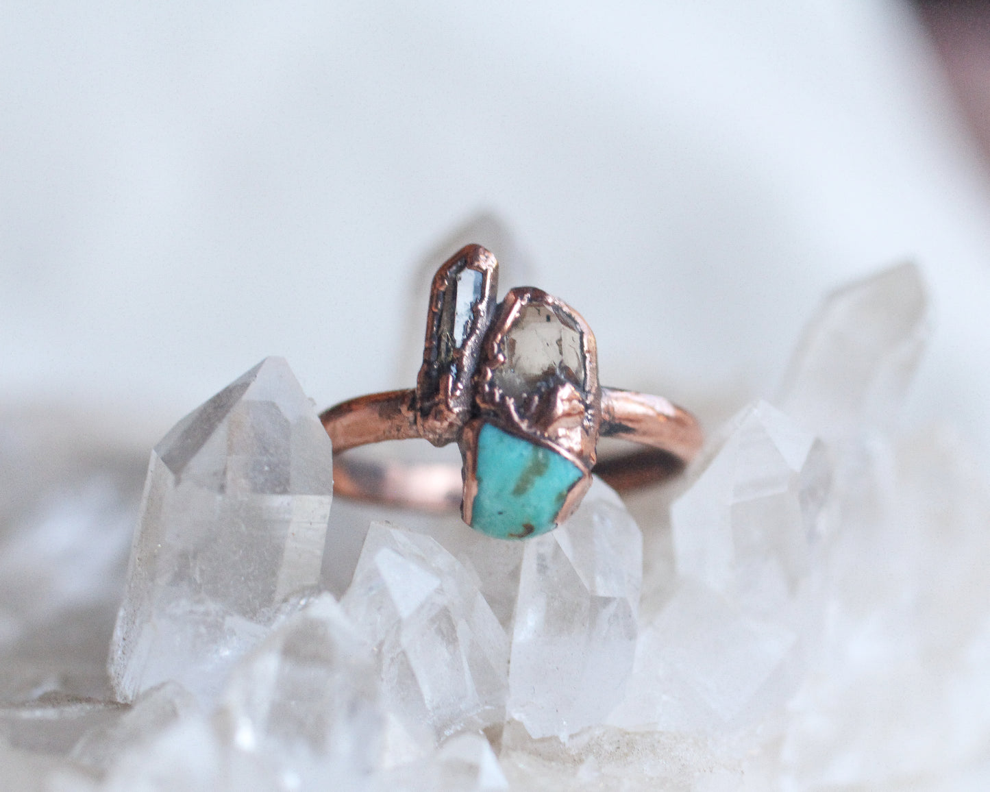 Quartz, Topaz and Turquoise ring - Size 7
