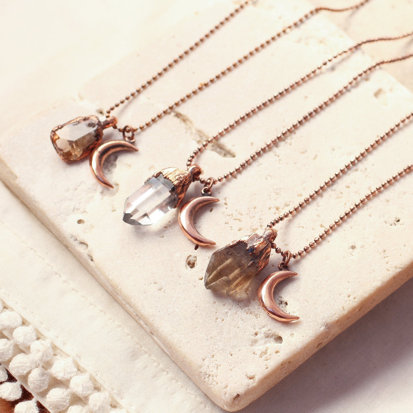 Moon and Gem charm necklaces