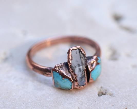 Quartz and Turquoise ring - size 7