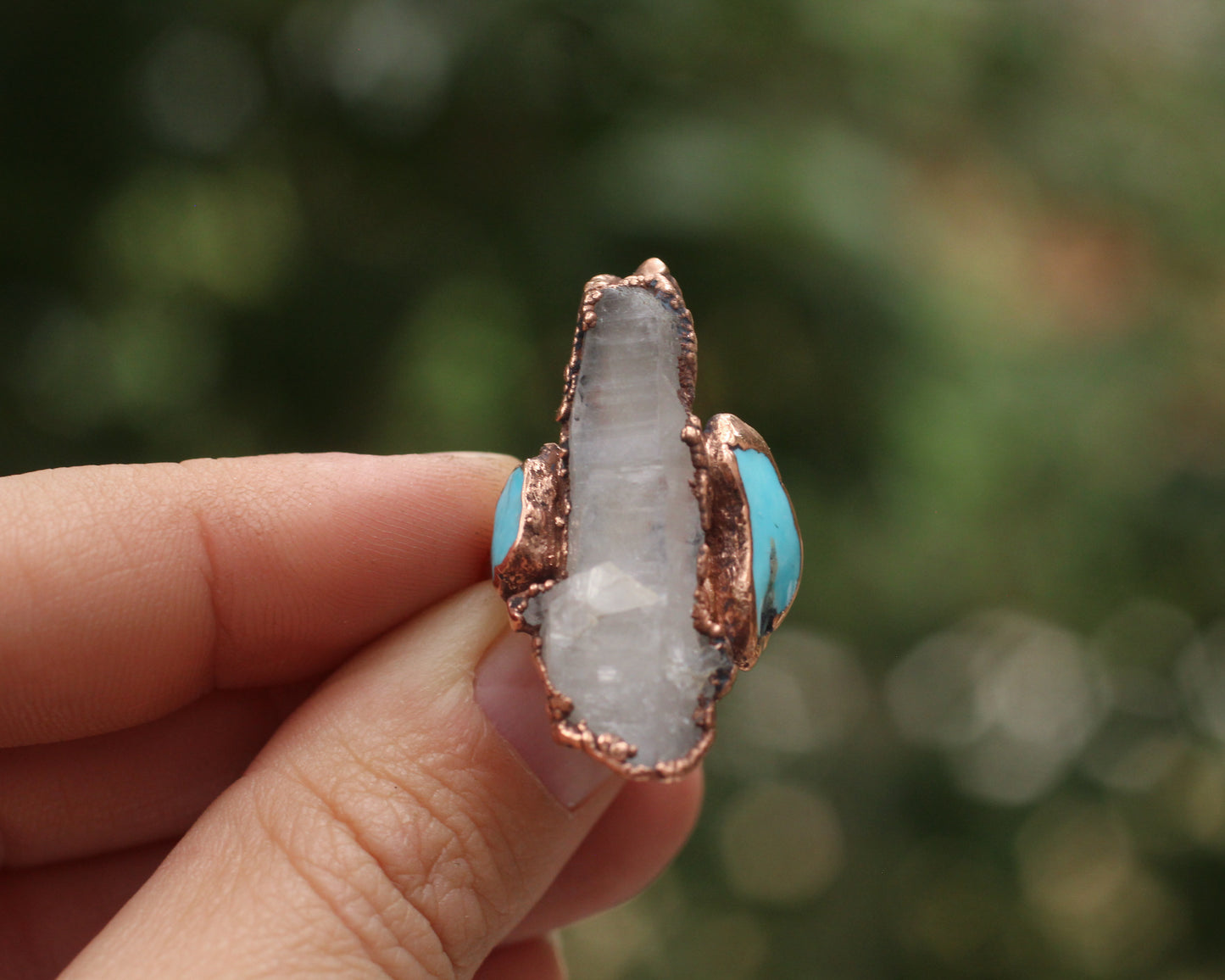 Quartz and Turquoise ring - Size 7.75