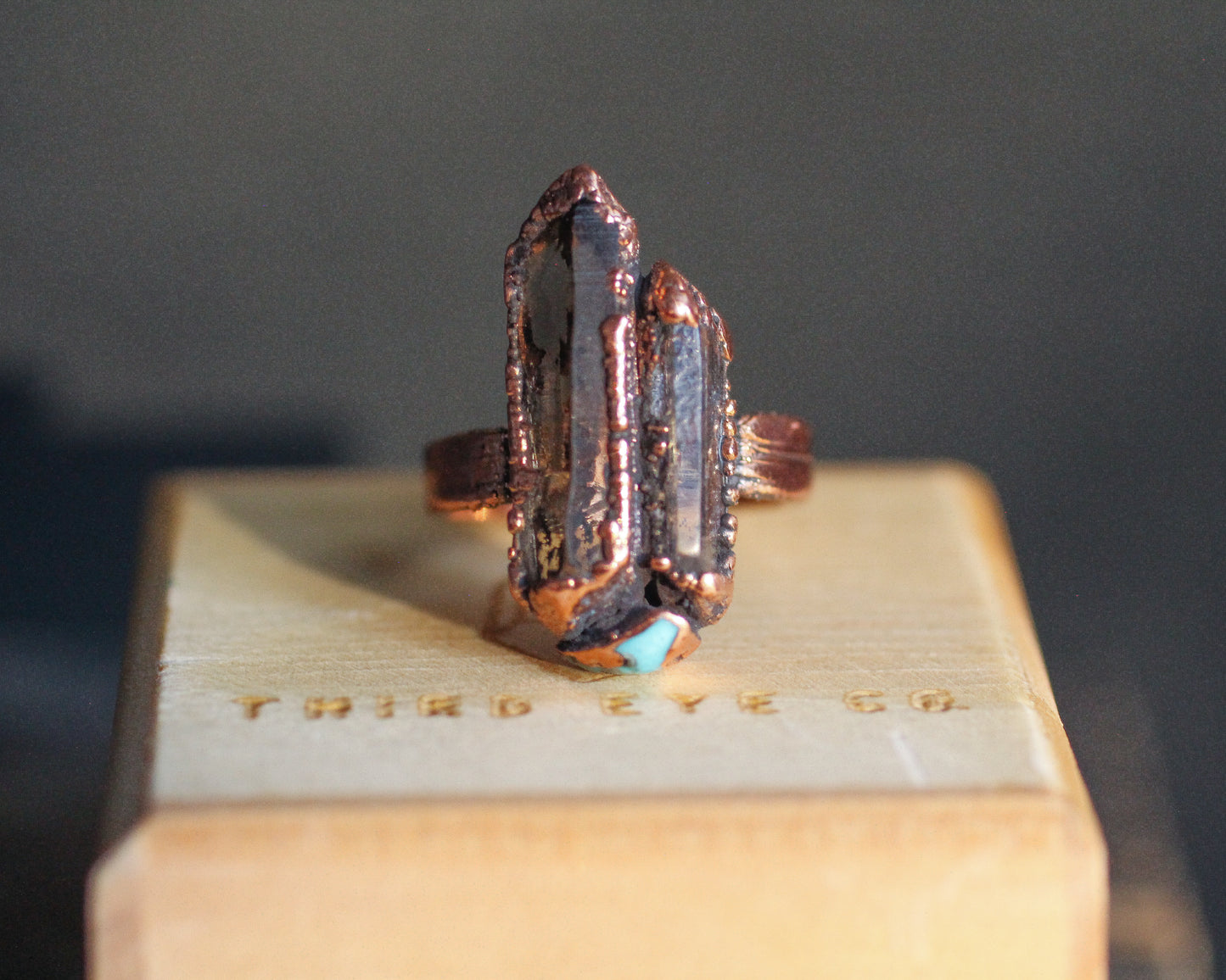 Quartz, Smoky Quartz and Turquoise ring - size 6.75