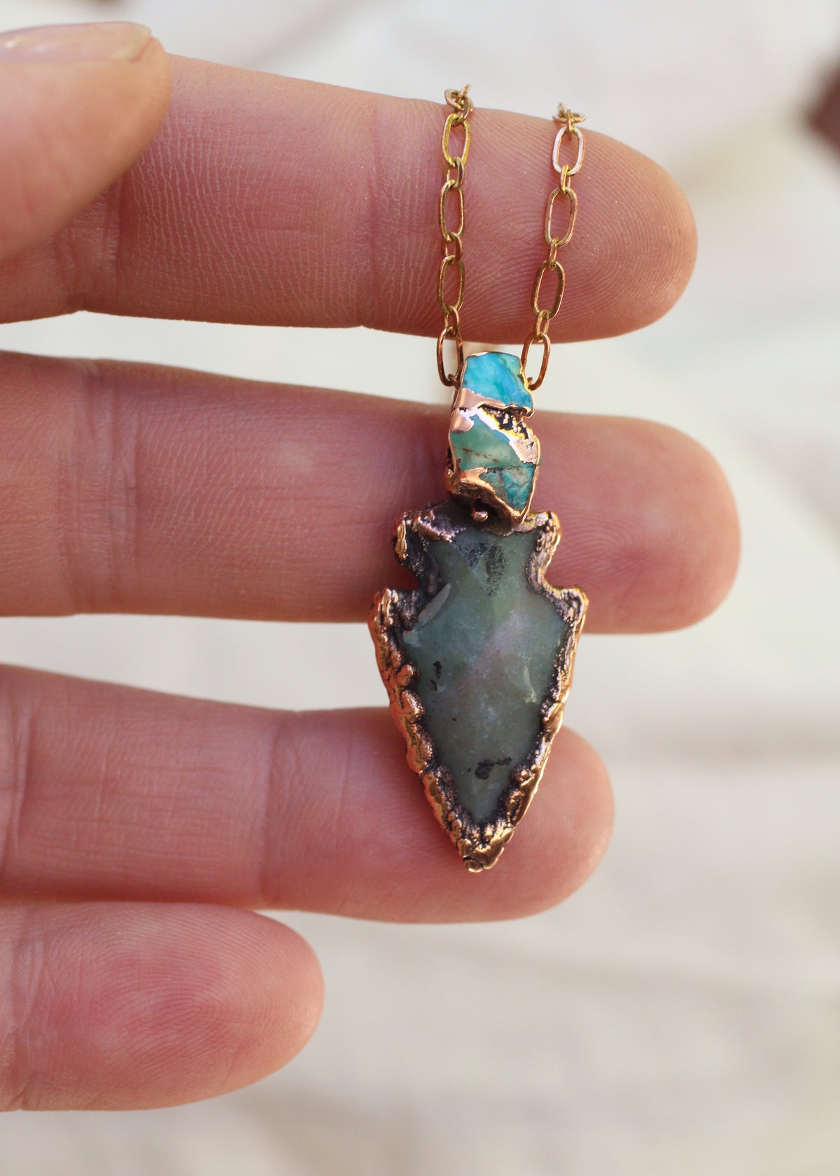 Natural Stone Arrowhead and Turquoise necklace