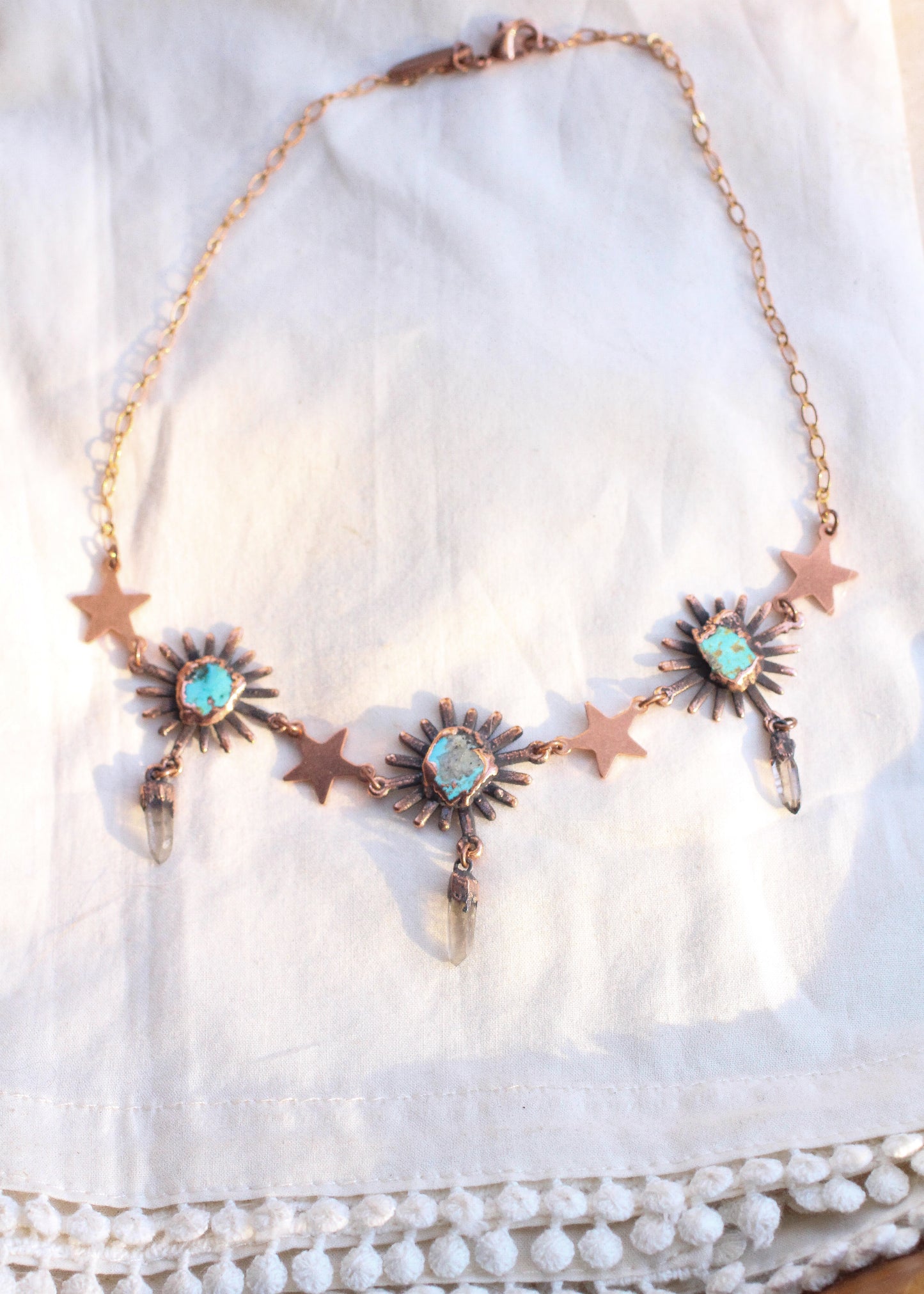 Turquoise and Smoky Quartz star necklace
