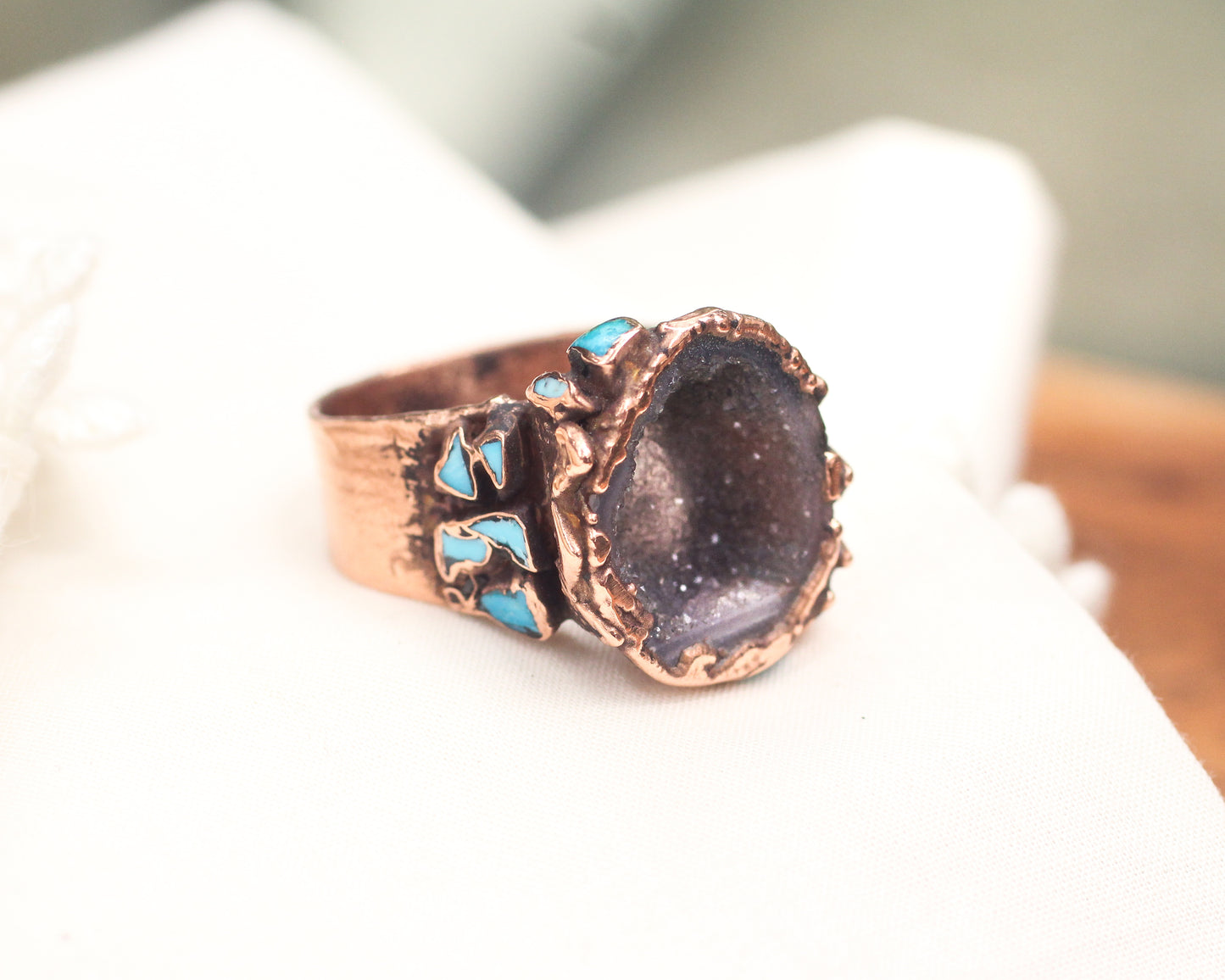 Tabasco Geode and Turquoise ring - Size 10