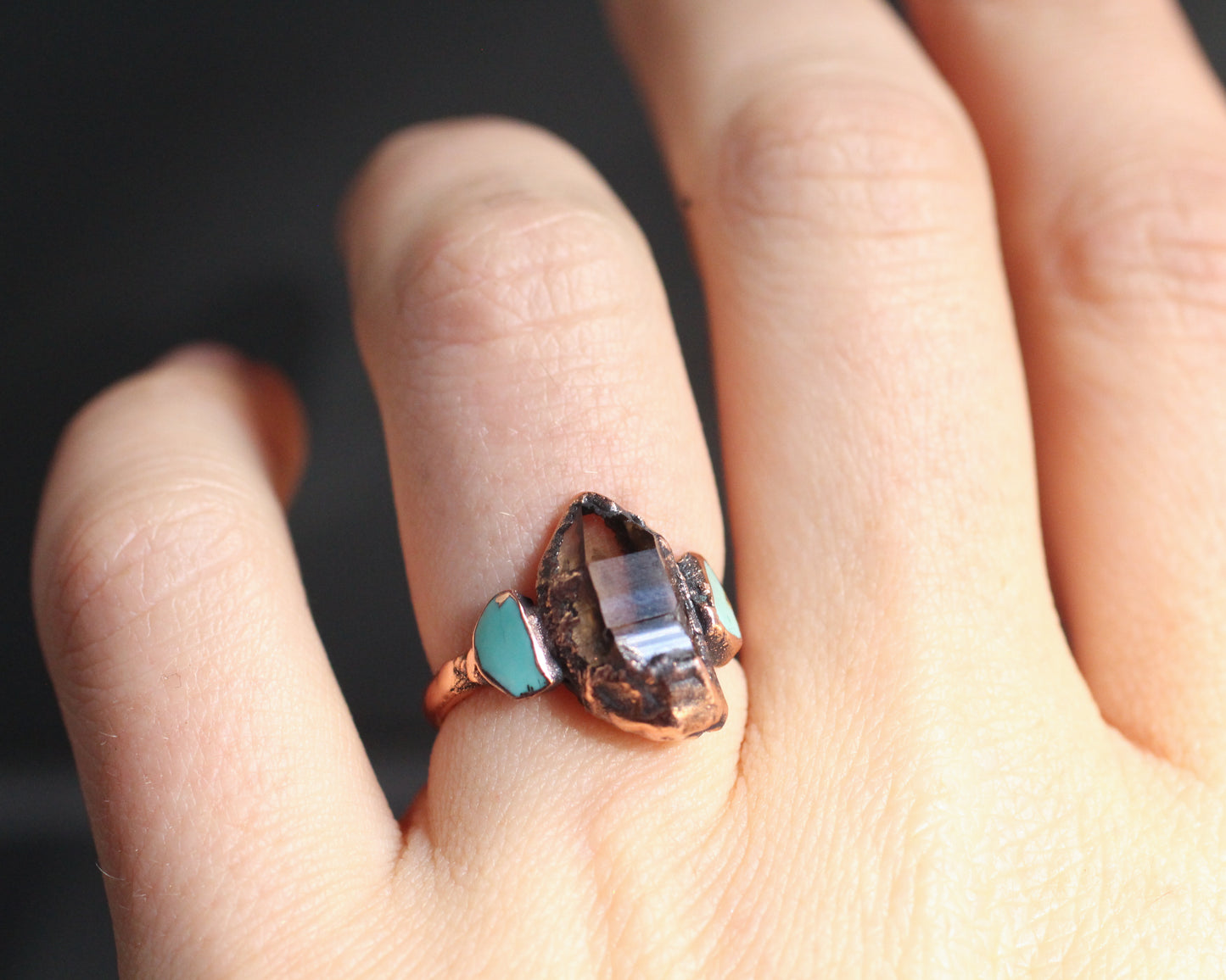 Smoky Quartz and Turquoise ring - Size 6.75