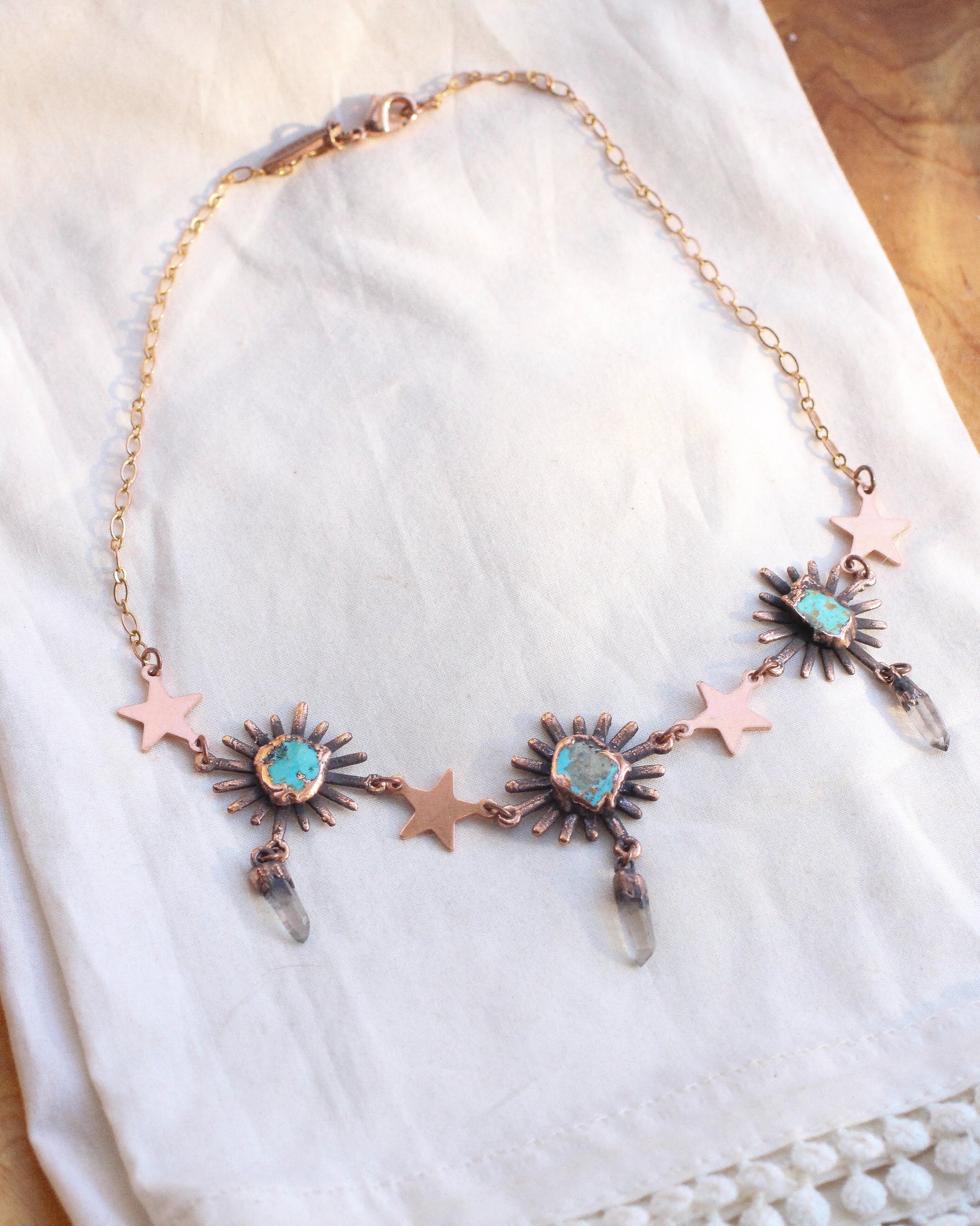 Turquoise and Smoky Quartz star necklace