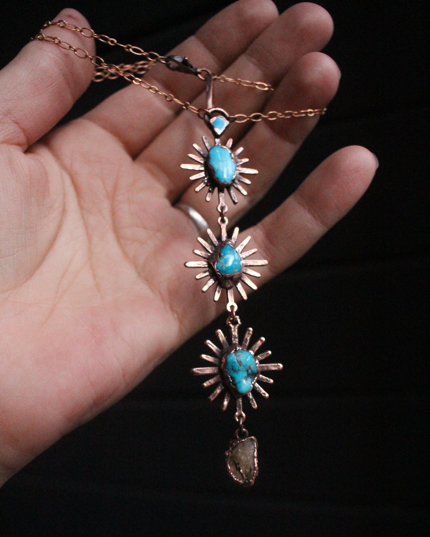 Sherry Topaz and Turquoise tiered sun necklace