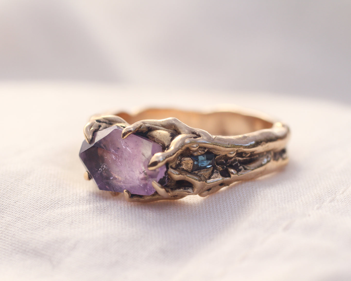 Amethyst and Sapphire ring - Bronze - Size 9.5