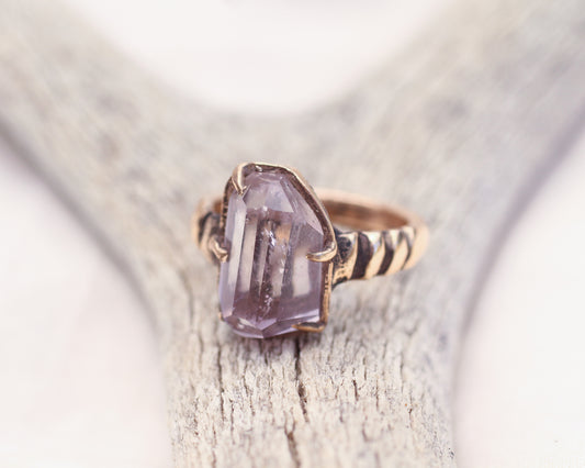 Hand Faceted Light Amethyst ring - Size - 5.75