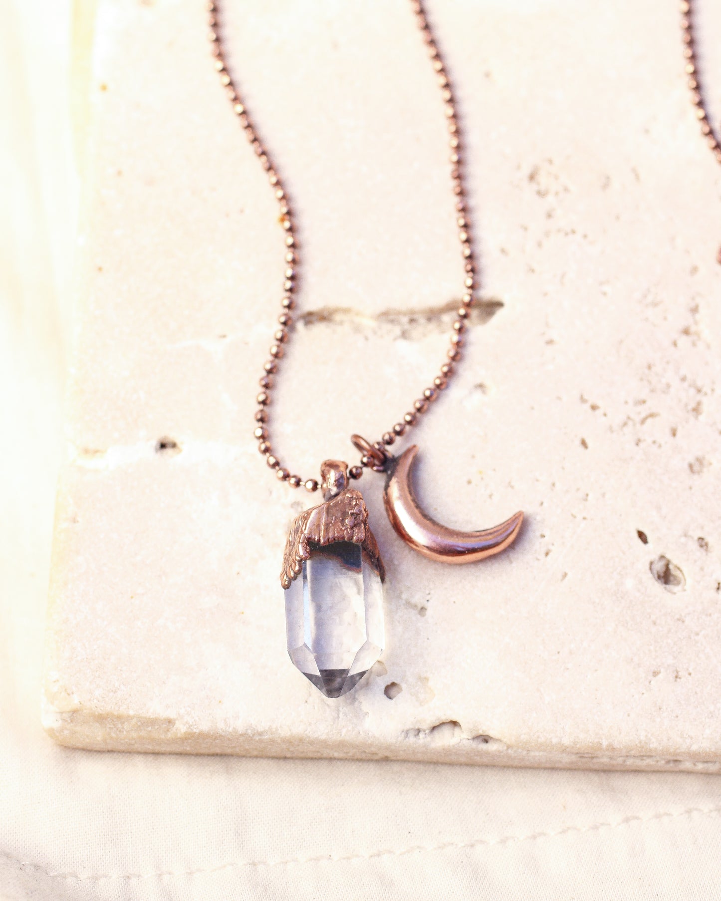 Moon and Gem charm necklaces