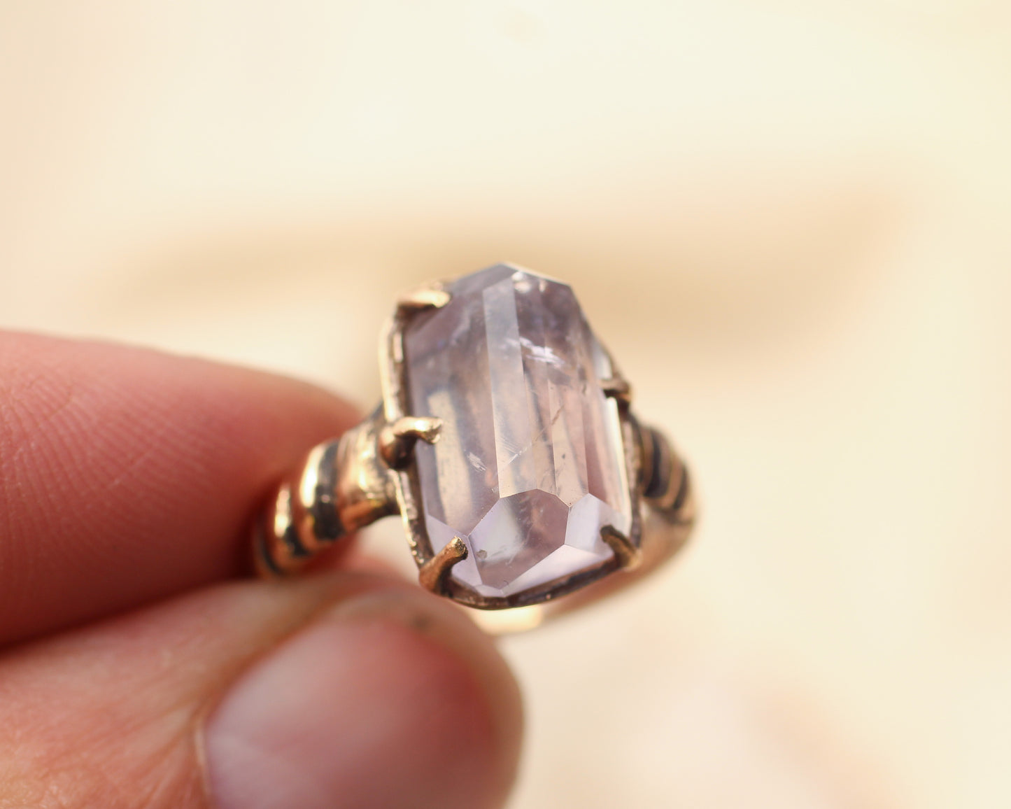 Hand Faceted Light Amethyst ring - Size - 5.75