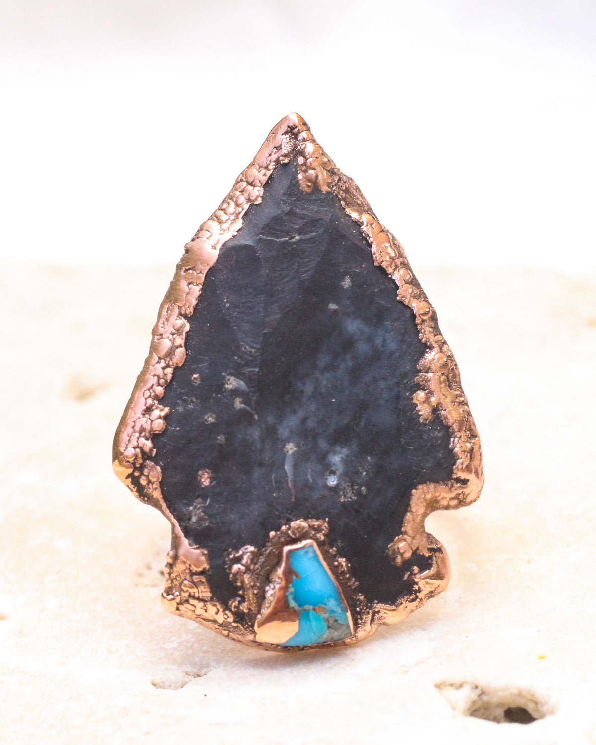 Black Stone and Turquoise Arrowhead Ring - size 6.75