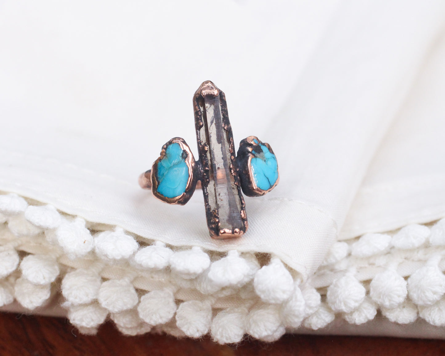 Smoky Quartz and Turquoise ring - Size 7