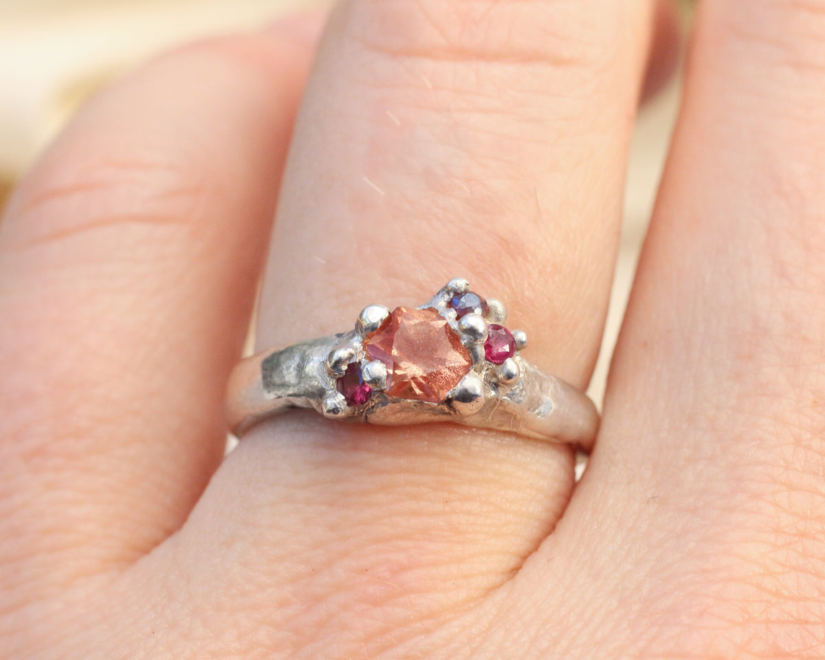 Oregon Schiller Sunstone, Ruby and Garnet Ring - size 8.25
