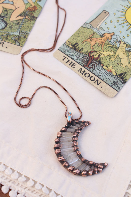 Large Quartz and Turquoise moon necklace