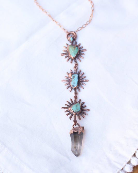 Ombré Smoky Quartz and Turquoise sun tiered necklace