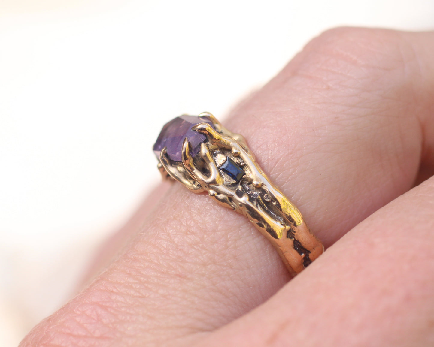 Amethyst and Sapphire ring - Bronze - Size 9.5