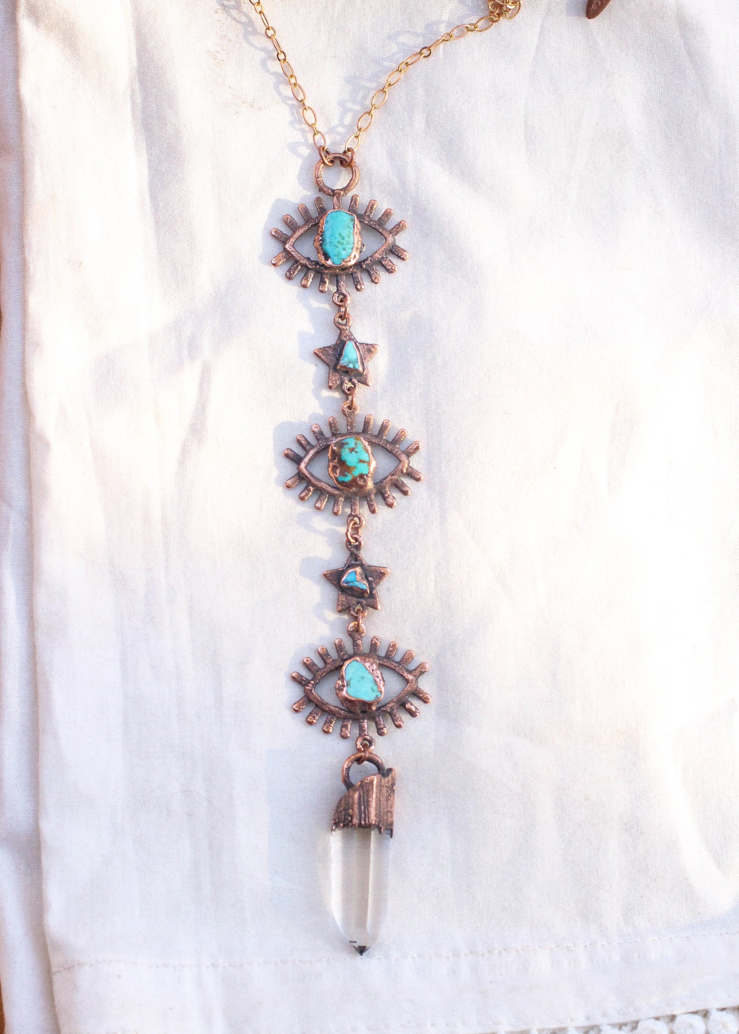 Three Eyes Turquoise and Quartz tiered necklace